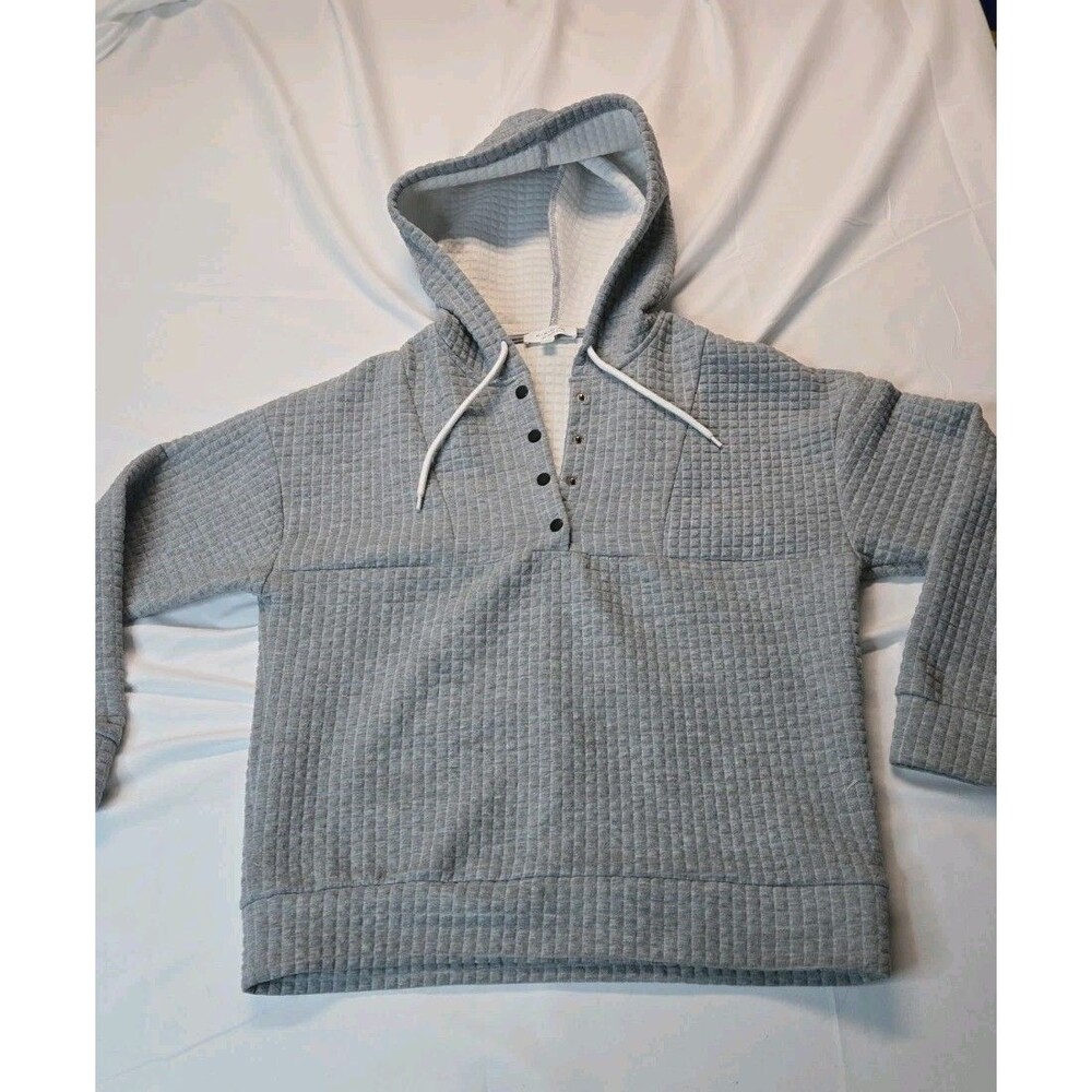 Waffle Weave Hoodie for Women Kirious Los Angeles Top S Gray Casual Streetwear